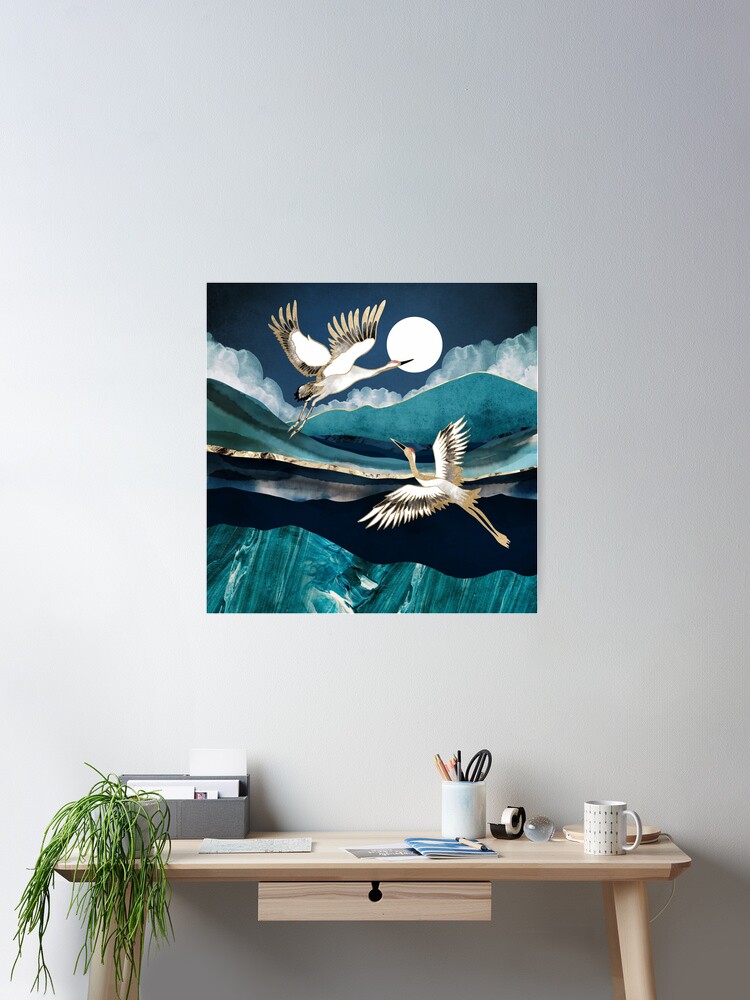 Thumbnail 2 of 3, Poster, Midnight Cranes designed and sold by spacefrogdesign.