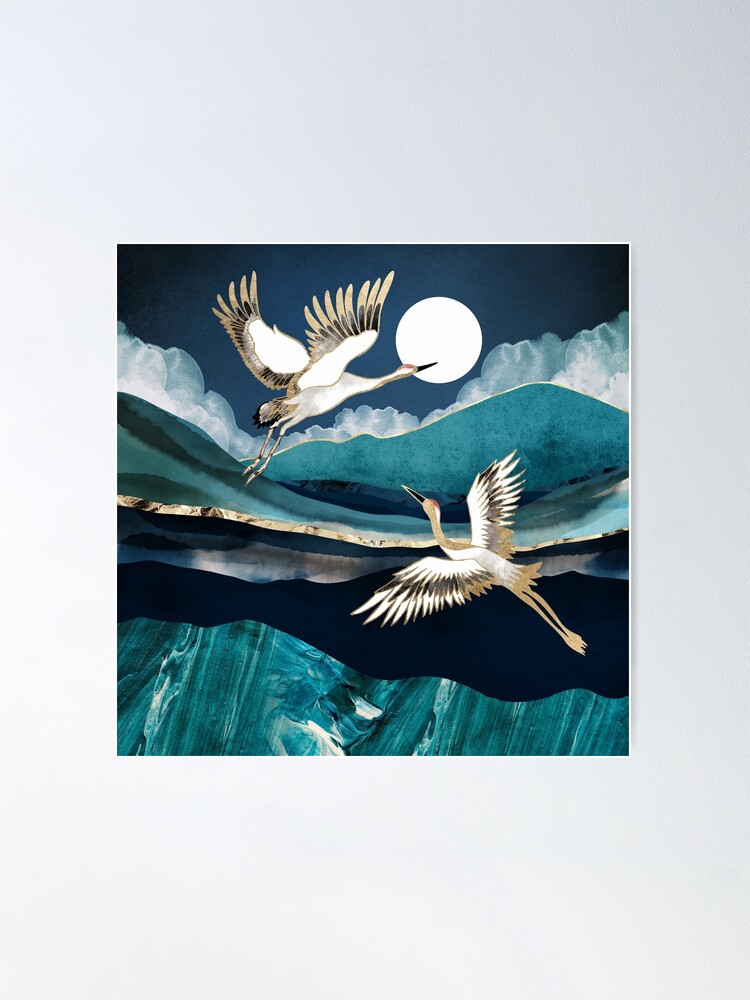 Thumbnail 1 of 3, Poster, Midnight Cranes designed and sold by spacefrogdesign.