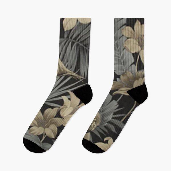 Item preview, Golden Flamingos with Grey Tropical Leaves on a Black Background designed and sold by WearWolfDesigns.