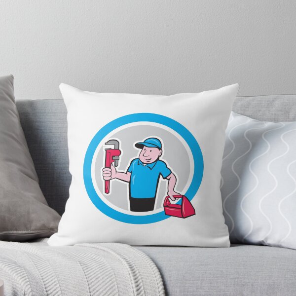 Artikelvorschau, Plumber With Monkey Wrench Toolbox Cartoon entworfen und verkauft von patrimonio.