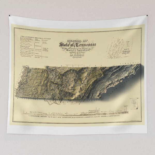Item preview, 1855 Tennessee Relief Map digitally-rendered designed and sold by ThinkAboutMaps.