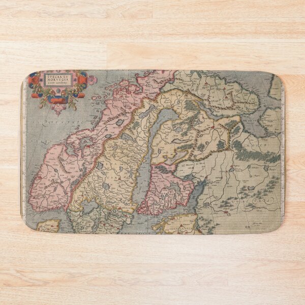 Item preview, Old Scandinavia Map (1623) Vintage Norway and Sweden Atlas designed and sold by BravuraMedia.