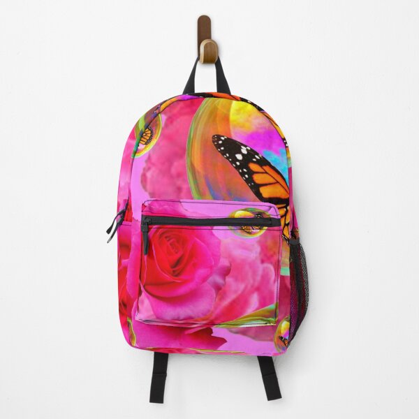 Item preview, FUCHSIA ROSES GOLDEN SOAP BUBBLES MONARCH BUTTERFLY PINK ART designed and sold by sharlesart.