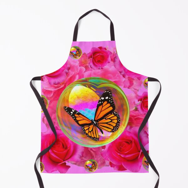 Item preview, FUCHSIA ROSES GOLDEN SOAP BUBBLES MONARCH BUTTERFLY PINK ART designed and sold by sharlesart.