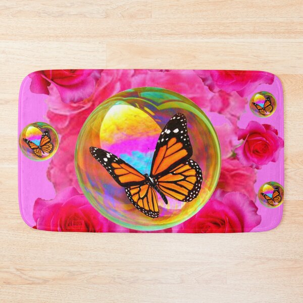 Item preview, FUCHSIA ROSES GOLDEN SOAP BUBBLES MONARCH BUTTERFLY PINK ART designed and sold by sharlesart.