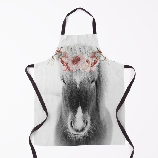 Item preview, Icelandic Horse Portrait with Flowers, black and white designed and sold by Amy Brinkman.
