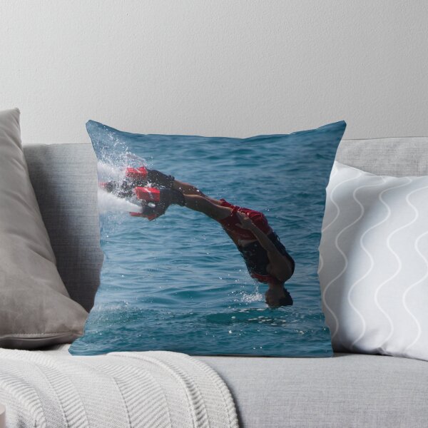 Item preview, Flyboarder in red diving headfirst into sea designed and sold by Nick Dale Photography.