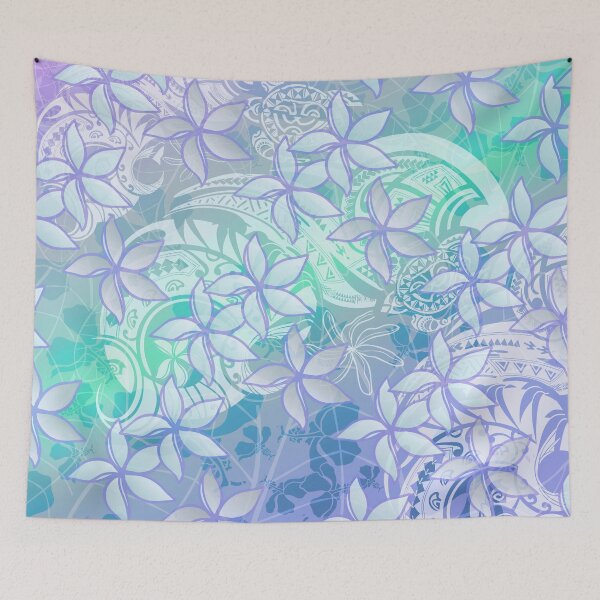 Item preview, Teal Polynesian Tribal Plumeria Print designed and sold by sunnthreads.