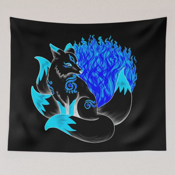 Item preview, Inverted Black Kitsune Fox with Dark Blue Foxfire designed and sold by Lady-Lilac.