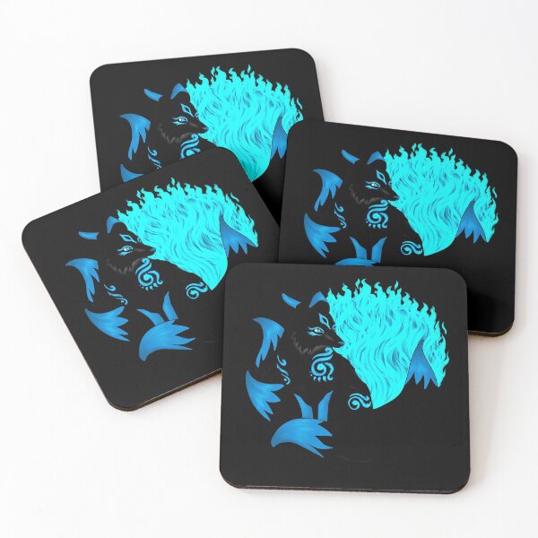 Item preview, Black Kitsune Fox with Aqua Blue Foxfire designed and sold by Lady-Lilac.