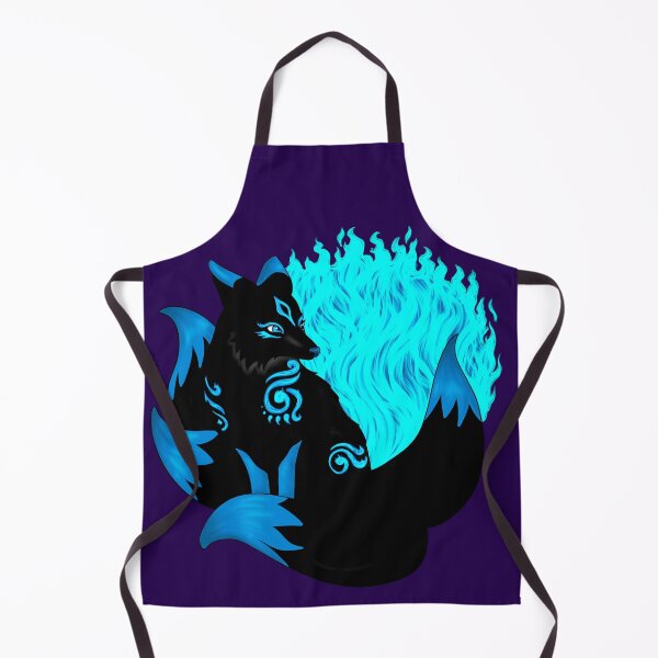Item preview, Black Kitsune Fox with Aqua Blue Foxfire designed and sold by Lady-Lilac.