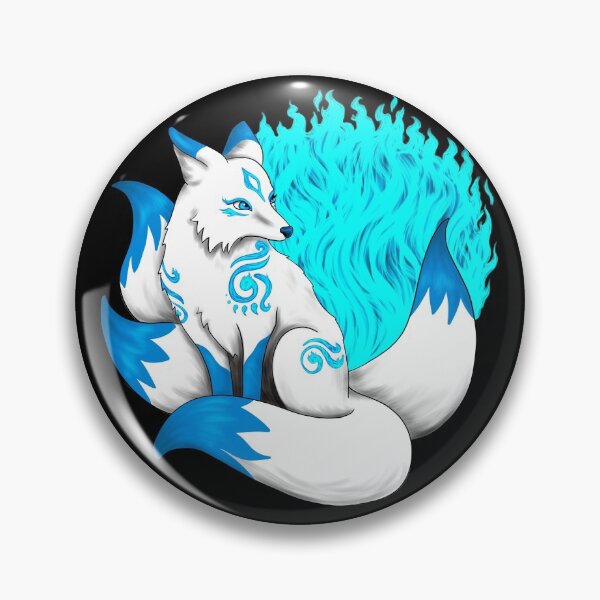 Item preview, White Kitsune Fox with Aqua Blue Foxfire designed and sold by Lady-Lilac.