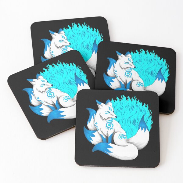 Item preview, White Kitsune Fox with Aqua Blue Foxfire designed and sold by Lady-Lilac.