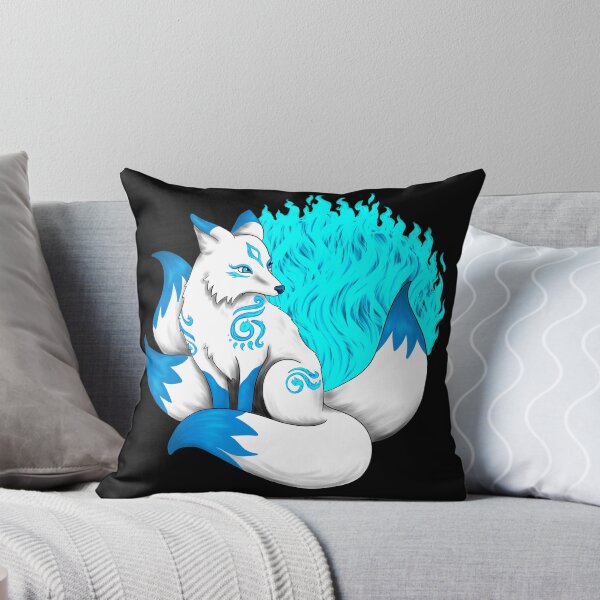 Item preview, White Kitsune Fox with Aqua Blue Foxfire designed and sold by Lady-Lilac.