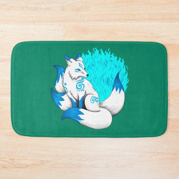 Item preview, White Kitsune Fox with Aqua Blue Foxfire designed and sold by Lady-Lilac.