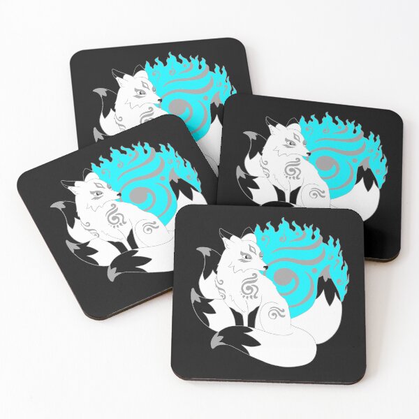 Item preview, Simple Silver White Kitsune Fox with Aqua Blue Foxfire designed and sold by Lady-Lilac.