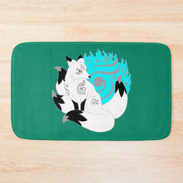 Item preview, Simple Silver White Kitsune Fox with Aqua Blue Foxfire designed and sold by Lady-Lilac.