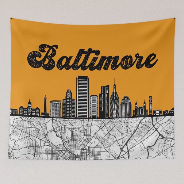 Item preview, Baltimore City Skyline With Map Vintage designed and sold by KrisSidDesigns.