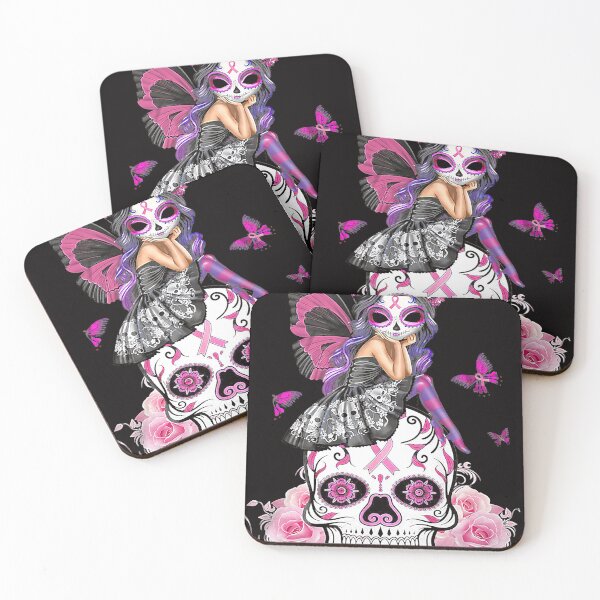 Item preview, Fairy Sugar Skull Breast Cancer Butterfly Pink Ribbon designed and sold by MichaelAgree.
