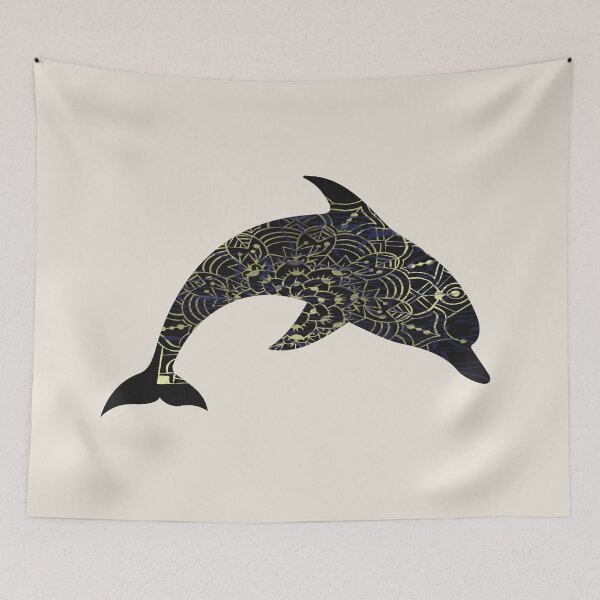 Item preview, Dark Blue Abstract Mandala Dolphin designed and sold by SeaChangeDesign.