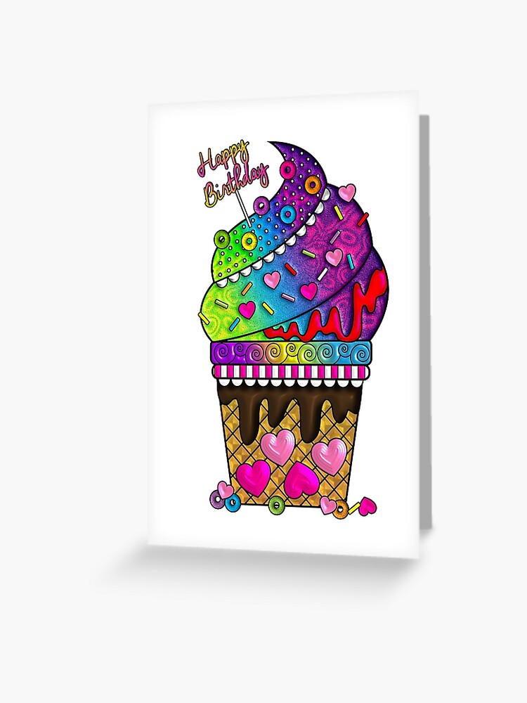 Carte De Vœux Cone De Creme Glacee Joyeux Anniversaire Par Danikates Redbubble