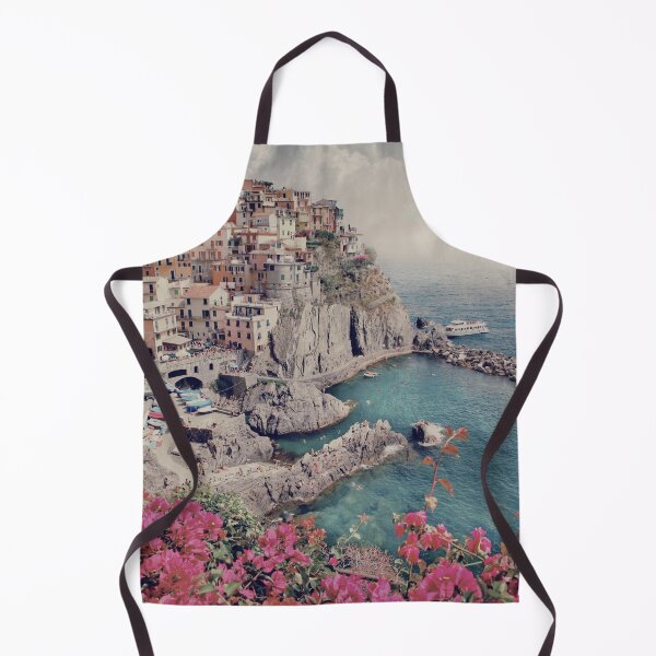 Item preview, Sinque Terre, Italia Manarola Village Pink Flowers Láminas artísticas designed and sold by Erika Bartha.