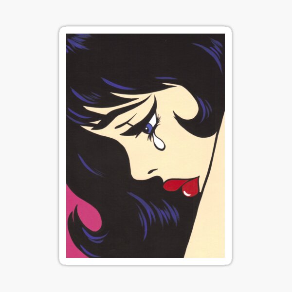 Black Curl Crying Comic Girl Sticker