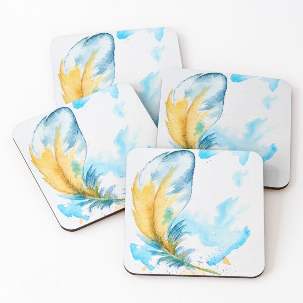 Item preview, blue watercolor feather with orange swaying in the wind  designed and sold by Gainor Andrews.