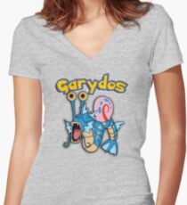 Gary the snail and Gyarados mashup = Garydos Women's Fitted V-Neck T-Shirt