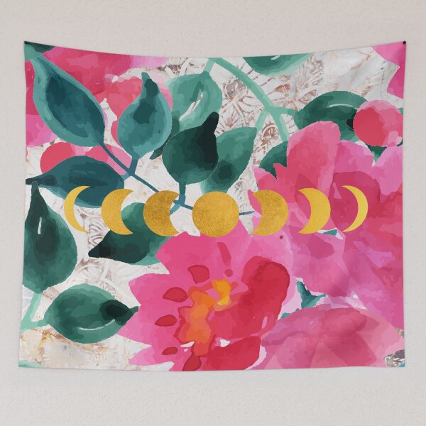 Item preview, Boho Chic Golden Moon Phases and Watercolor Flowers designed and sold by cadinera.