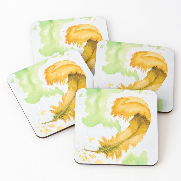 Item preview, Yellow watercolor feather with green Swaying in the wind  designed and sold by Gainor Andrews.