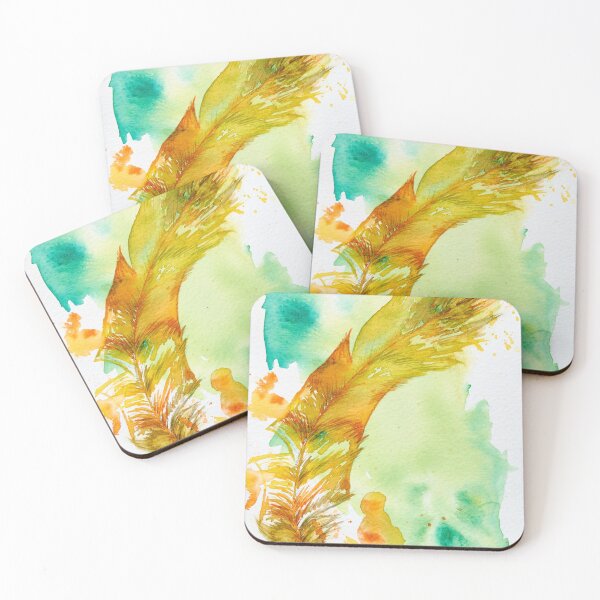 Item preview, Orange  watercolor feather with green swaying in the wind  designed and sold by Gainor Andrews.