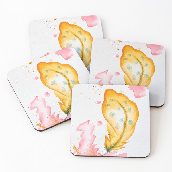 Item preview, Orange watercolor feather with pink swaying in the wind  designed and sold by Gainor Andrews.