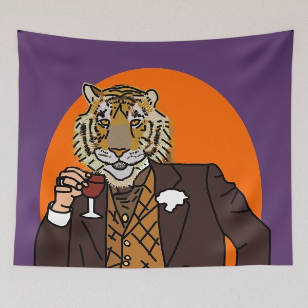 Item preview, Tiger in a Suit Drinking Red Wine Portrait designed and sold by ellenhenry.