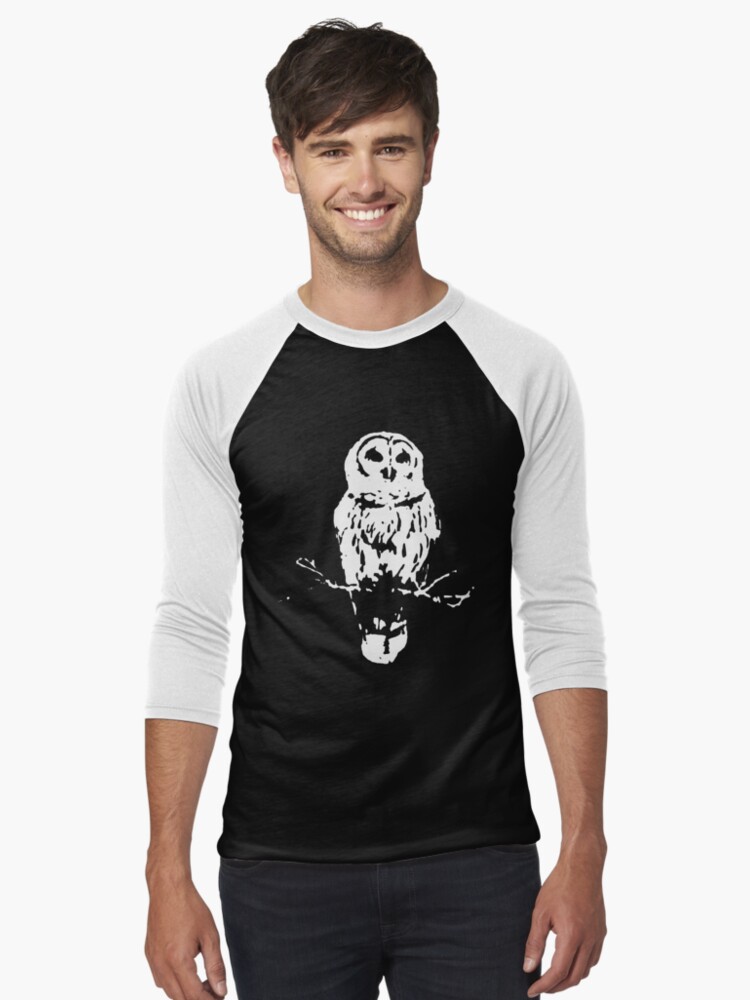 Aperçu 1 sur 3. T-shirt baseball manches ¾ avec l'œuvre OwlGrey vêtements bio bambou oiseau chouette Art chouette Illustration chouette impression femmes mystique chouette science créée et vendue par AdisonKelP.