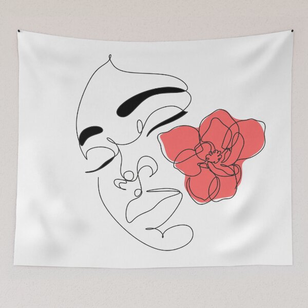 Item preview, Minimalist Woman Art. Abstract black face one line drawing. Portrait minimalistic style. Flower print. Modern continuous designed and sold by OneLinePrint.