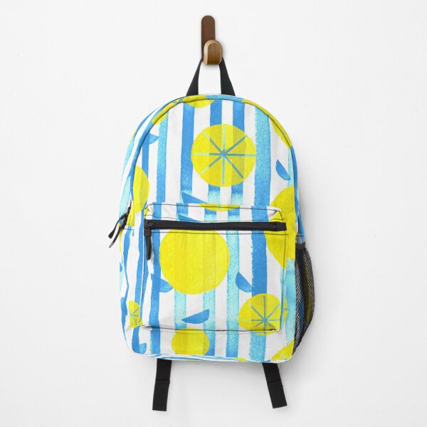 Item preview, Lemon Pattern on Blue Stripes - modern arty style with fresh yellow designed and sold by Rozlar.
