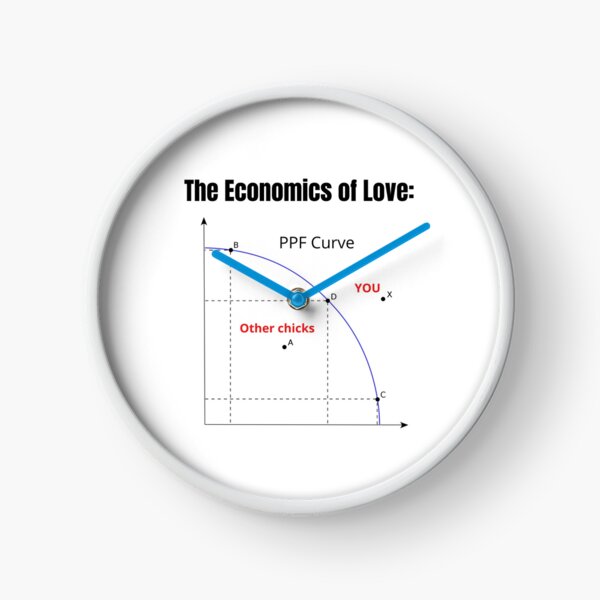 Production possibilities frontier curve student economics joke, Dating  world econ student jokes using the economics of love ppf curve Clock for  Sale by ECONTSHIRTS