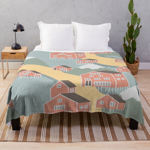 Item preview, Seamless pattern of red wooden houses near the river or sea designed and sold by essskina.
