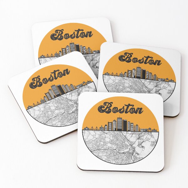 Item preview, Boston City Skyline With Map Vintage designed and sold by KrisSidDesigns.