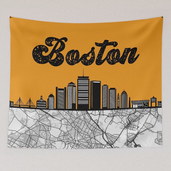 Item preview, Boston City Skyline With Map Vintage designed and sold by KrisSidDesigns.
