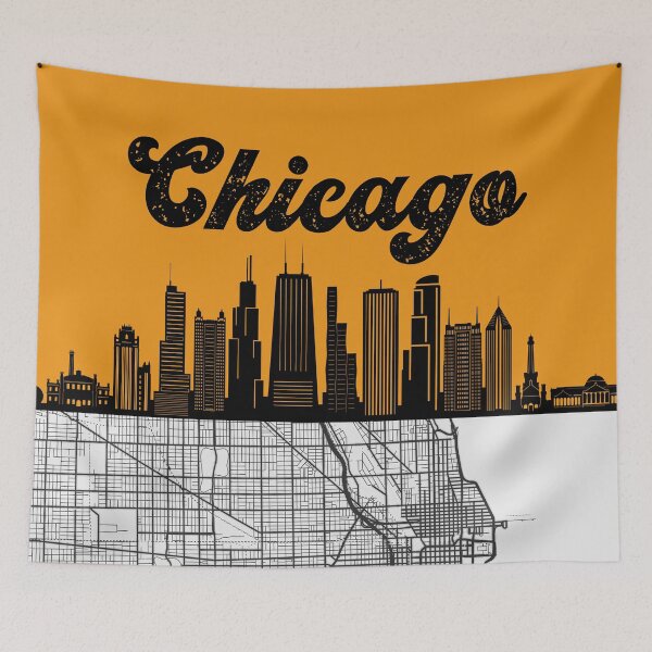 Item preview, Chicago City Skyline With Map Vintage designed and sold by KrisSidDesigns.