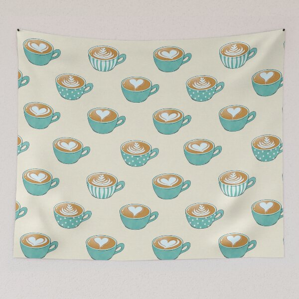 Item preview, Latte Art in Cute Blue Coffee Mugs designed and sold by tanyadraws.