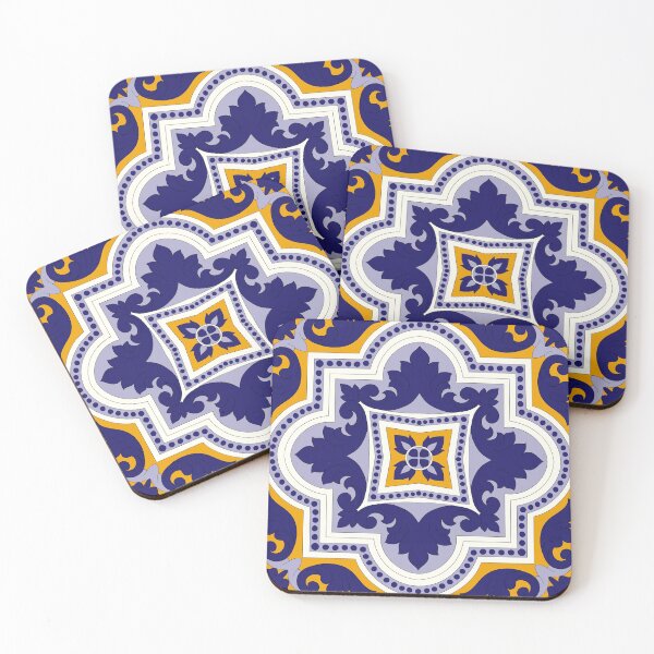 Item preview, Moroccan Tile Pattern - Yellow and Blue - Floral - Detailed Block Print Design, Simple Pattern designed and sold by SemDesigns1.
