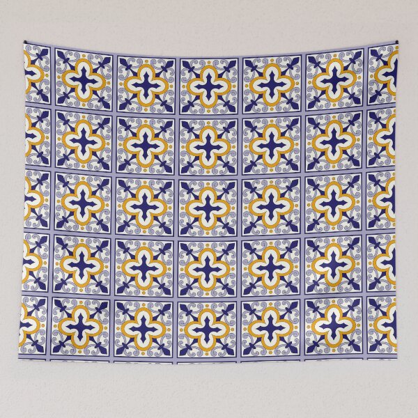 Item preview, Moroccan Tile Pattern - Yellow and Blue - Block Print Design, simple pattern designed and sold by SemDesigns1.