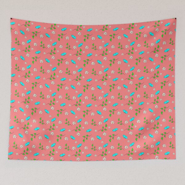 Item preview, Floral Leaf Pattern with Blue Butterflies on Pink designed and sold by MendiVernatter.