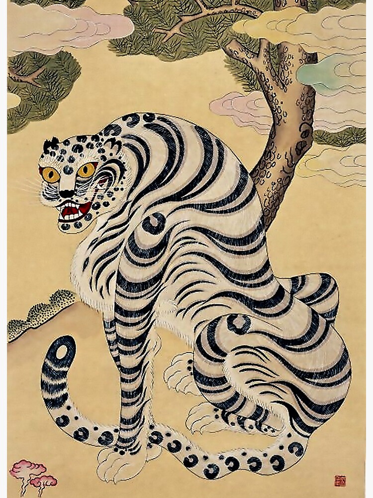 Korean Minhwa Tiger with Pipe Tiger Scarf | Redbubble