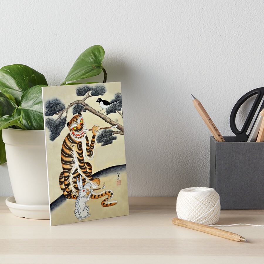 Korean Minhwa Tiger with Pipe Tiger Scarf | Redbubble