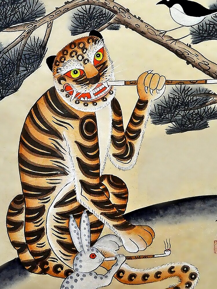 Korean Minhwa Tiger with Pipe Tiger Scarf | Redbubble