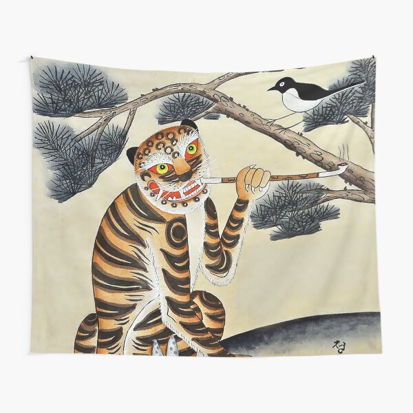 Korean Minhwa Tiger with Pipe Tiger Scarf | Redbubble